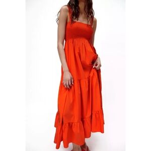 Zara SS21 Poplin Tiered Midi Dress | Size XS
